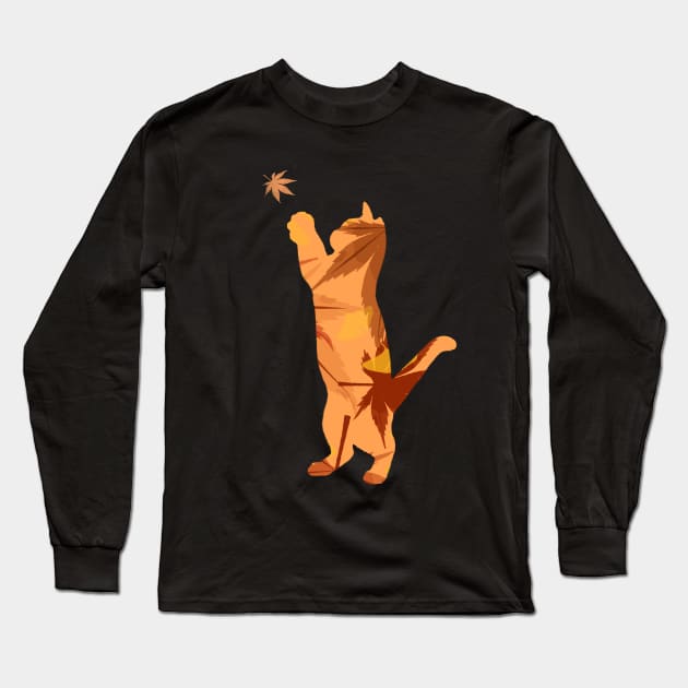 Autumn cat，Playing cat Long Sleeve T-Shirt by SYnergization